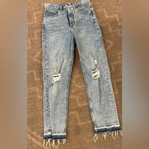 Express Light Blue Distressed Straight Leg Jeans